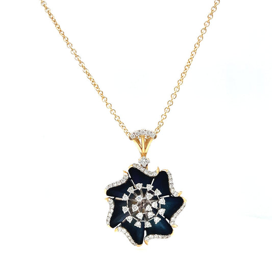 Natural Mined Diamond Floral Cocktail Pendant Necklace Yellow Gold