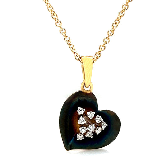 Natural Diamond Heart Cocktail Leaf Pendant Necklace, in Yellow Gold