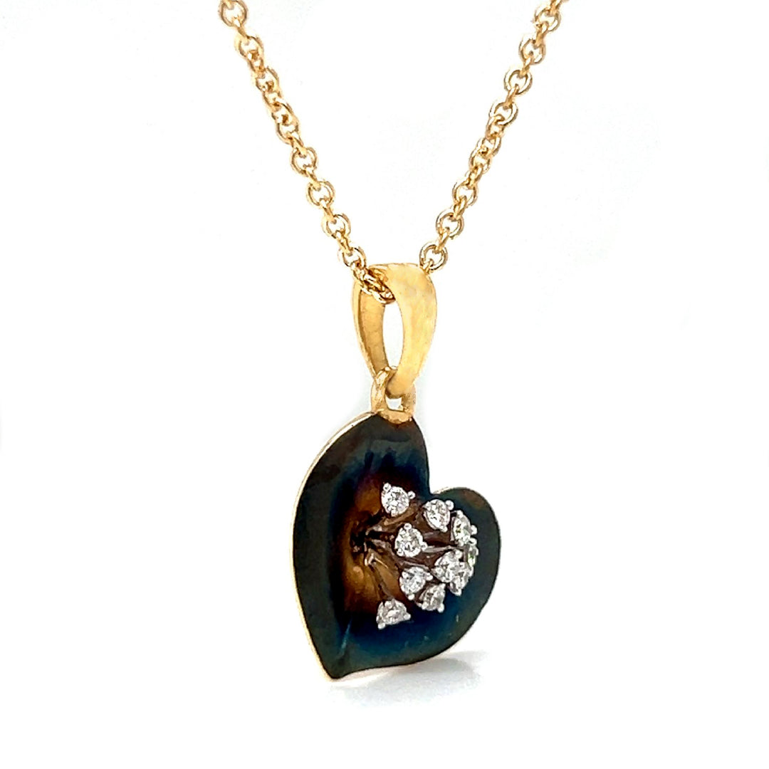 Natural Diamond Heart Cocktail Leaf Pendant Necklace, in Yellow Gold