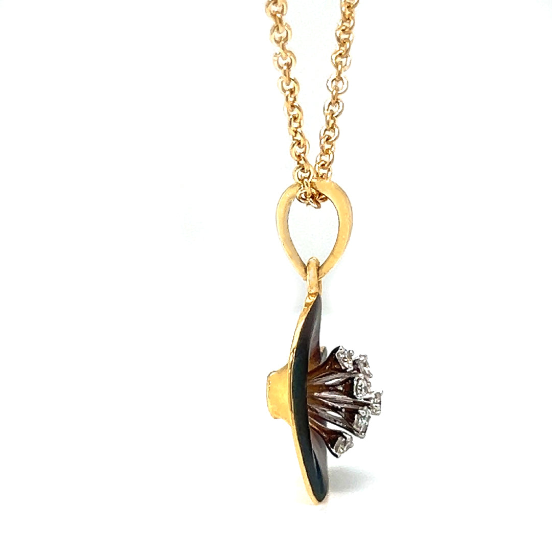Natural Diamond Heart Cocktail Leaf Pendant Necklace, in Yellow Gold