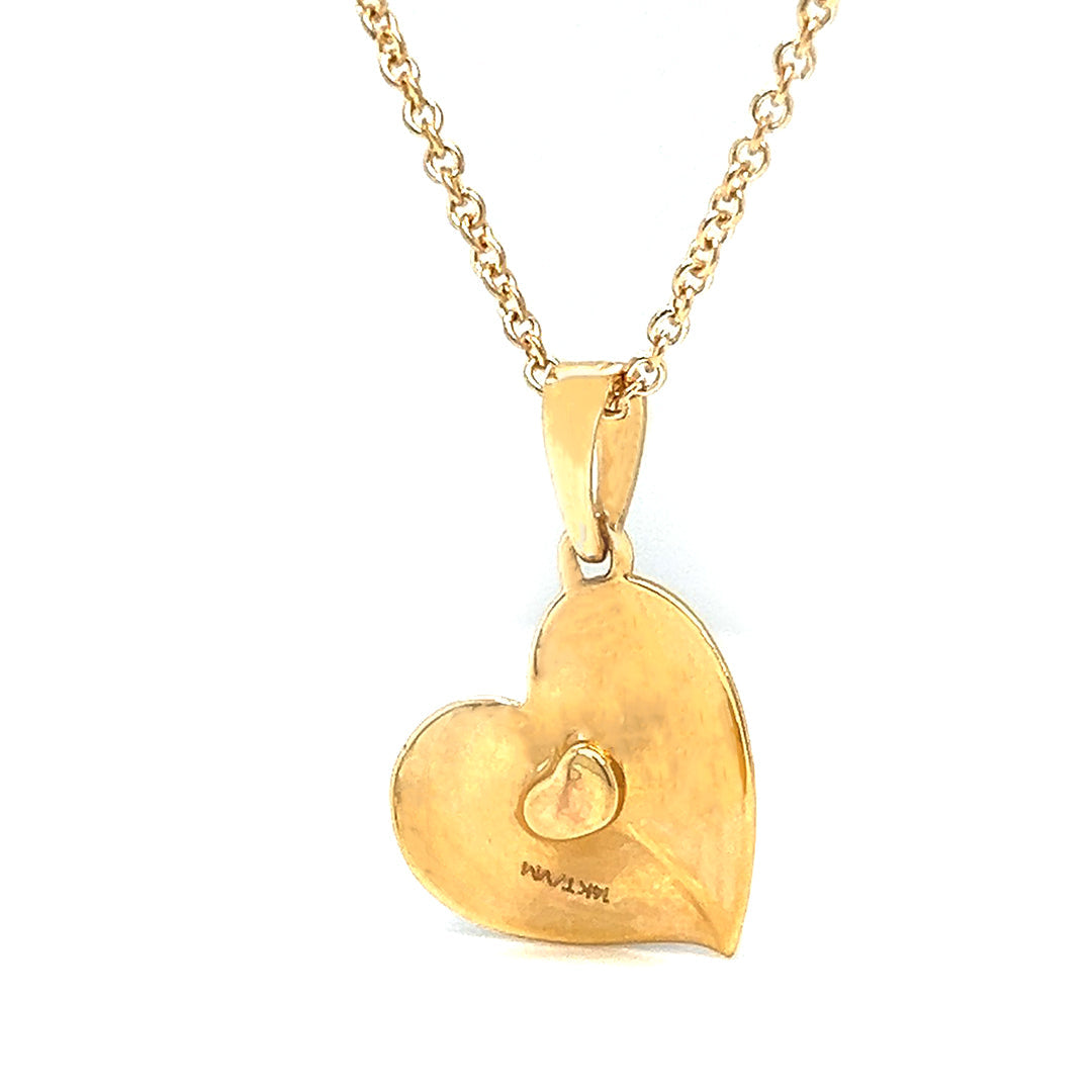 Natural Diamond Heart Cocktail Leaf Pendant Necklace, in Yellow Gold