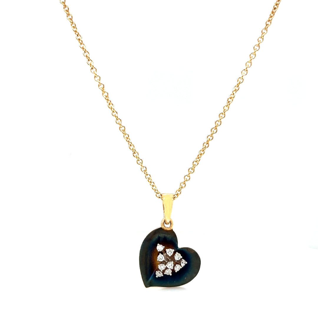 Natural Diamond Heart Cocktail Leaf Pendant Necklace, in Yellow Gold