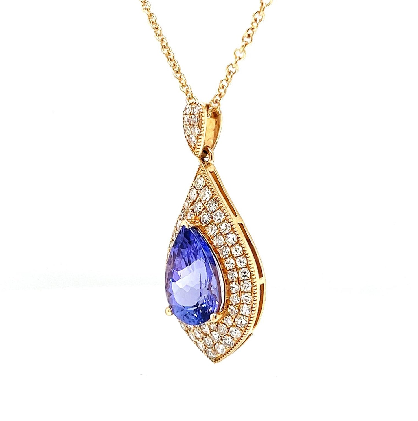 Natural Tanzanite Diamond Halo Cocktail Pendant, in Yellow Gold