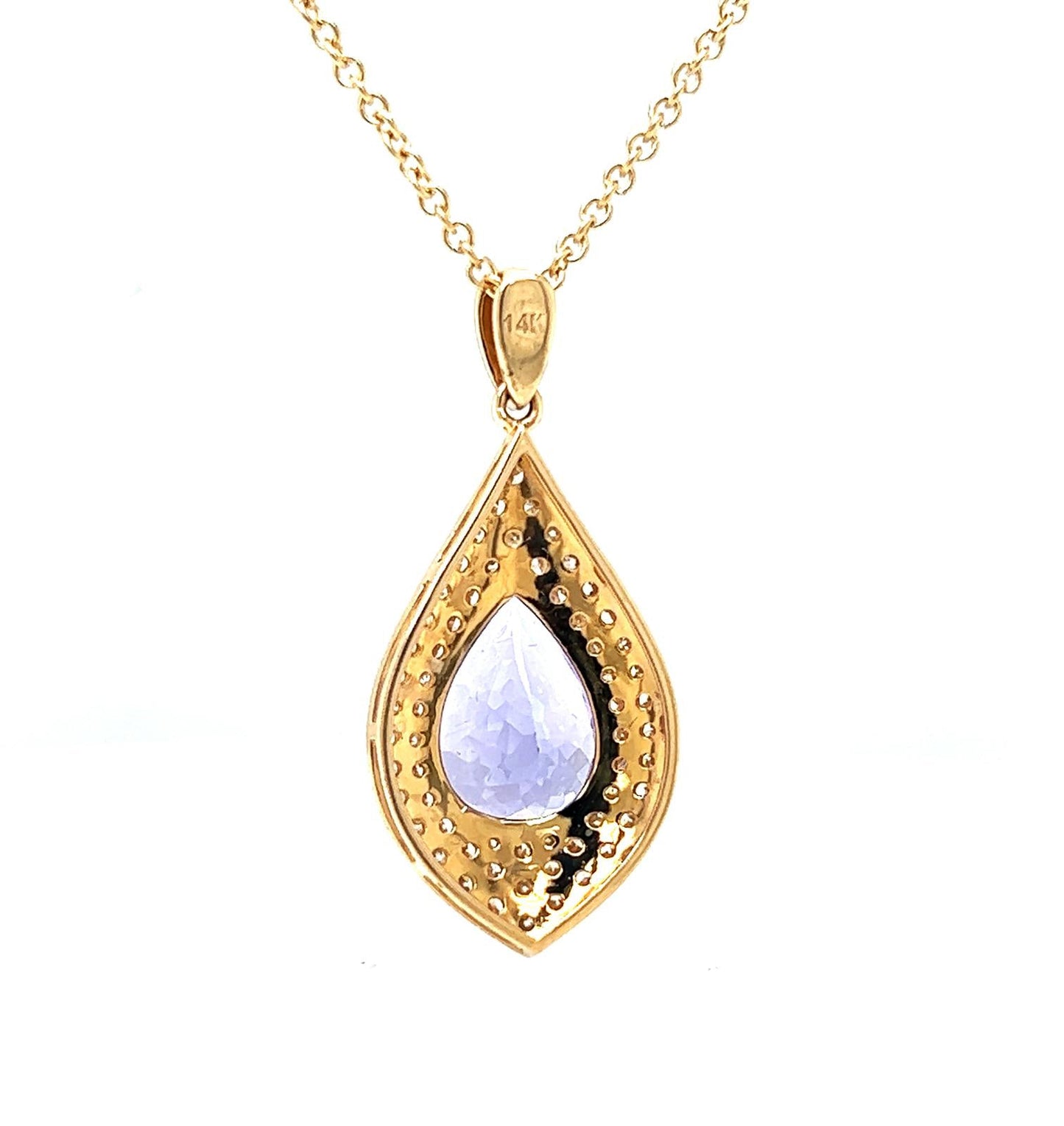 Natural Tanzanite Diamond Halo Cocktail Pendant, in Yellow Gold
