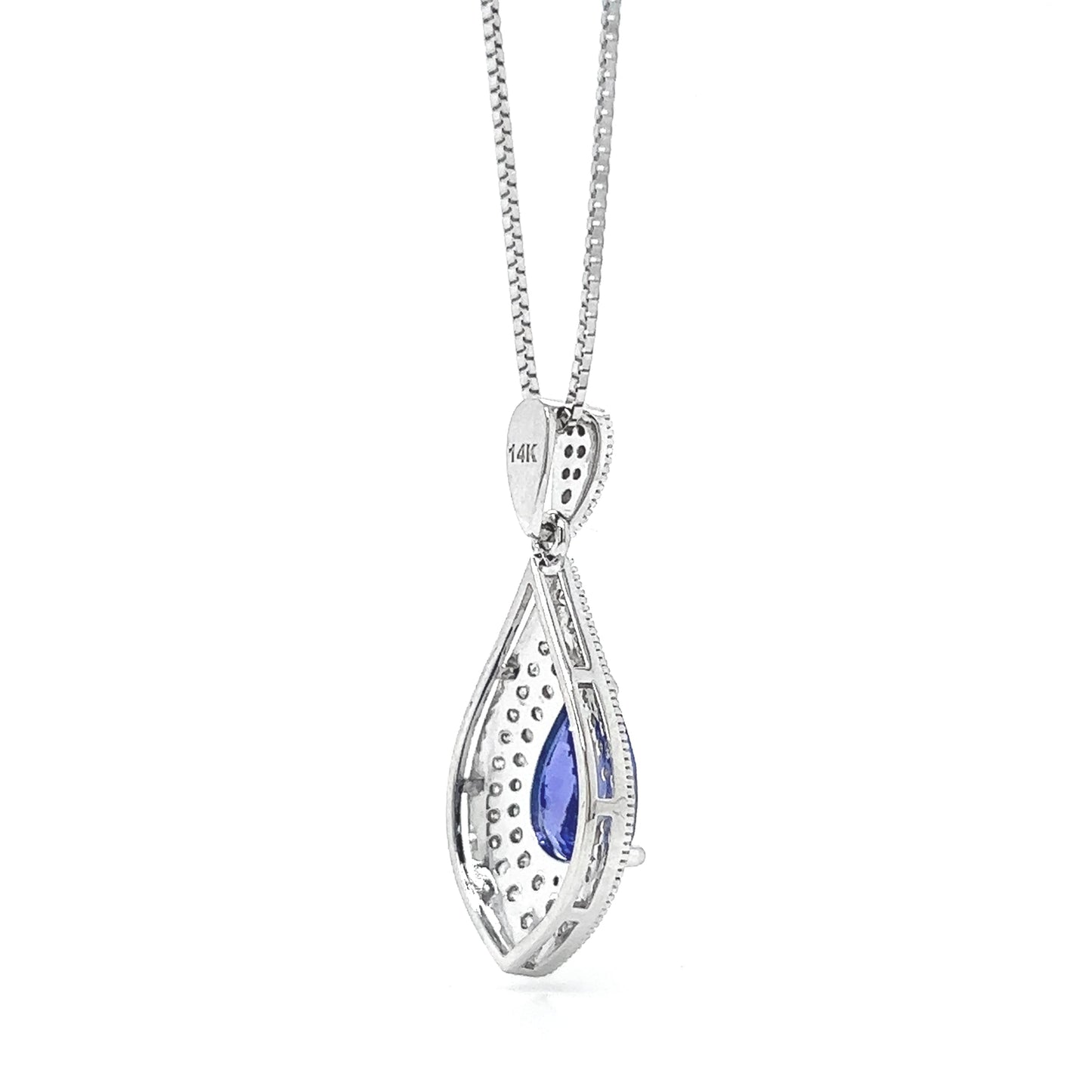 Natural Mined Tanzanite and Diamond Halo Art Deco Cocktail Pendant White Gold