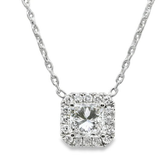 1.27 ct.t.w. Natural Diamond Halo Pendant Necklace, in White Gold & Platinum