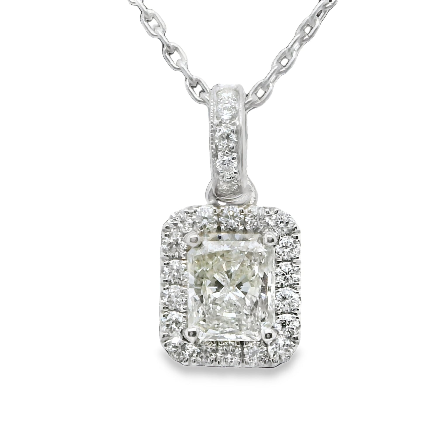 1.40 ct.t.w. Natural Diamond Halo Pendant Necklace, in White Gold & Platinum