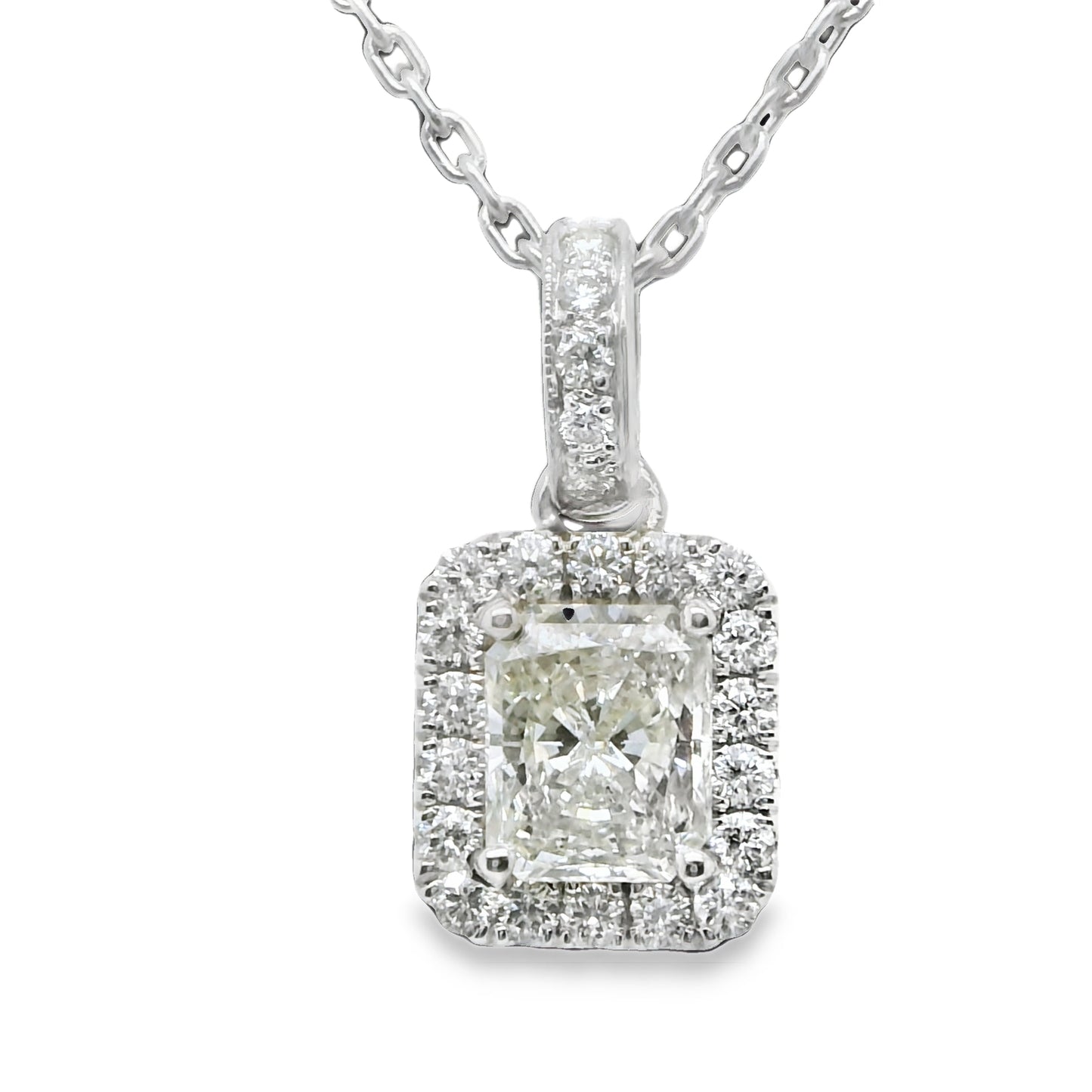 1.40 ct.t.w. Natural Diamond Halo Pendant Necklace, in White Gold & Platinum