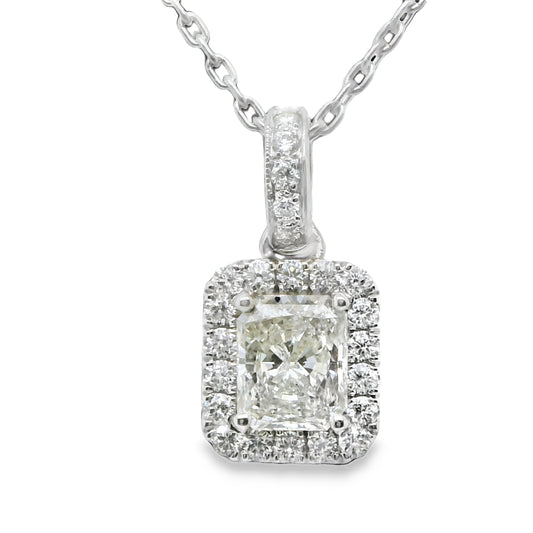 1.40 ct.t.w. Natural Diamond Halo Pendant Necklace, in White Gold & Platinum
