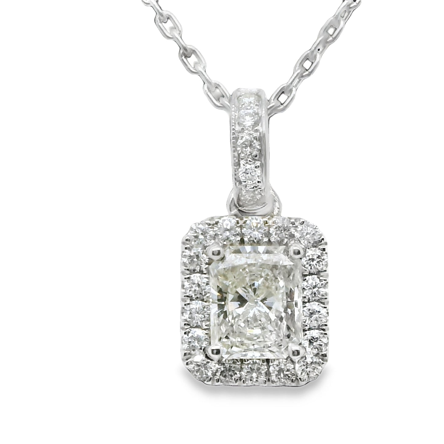 1.40 ct.t.w. Natural Diamond Halo Pendant Necklace, in White Gold & Platinum