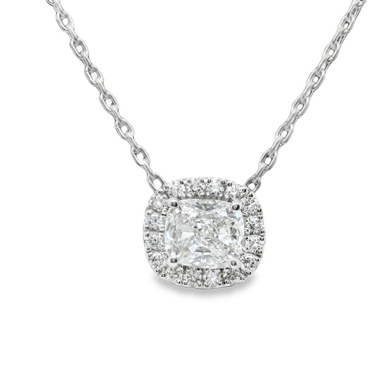 1.46 ct.t.w Natural Diamond Halo Pendant Necklace, in White Gold & Platinum