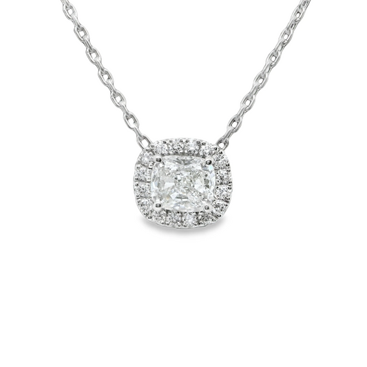 1.46 ct.t.w Natural Diamond Halo Pendant Necklace, in White Gold & Platinum