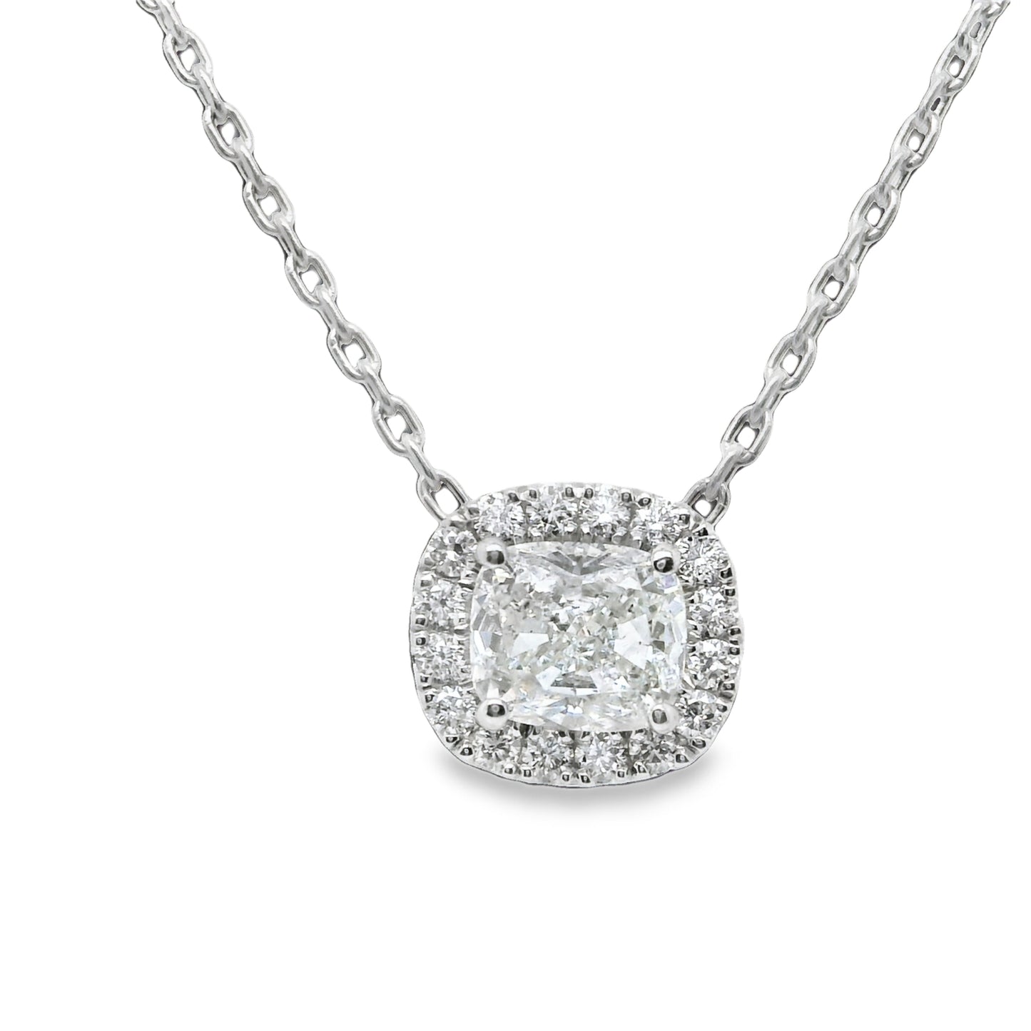1.46 ct.t.w Natural Diamond Halo Pendant Necklace, in White Gold & Platinum