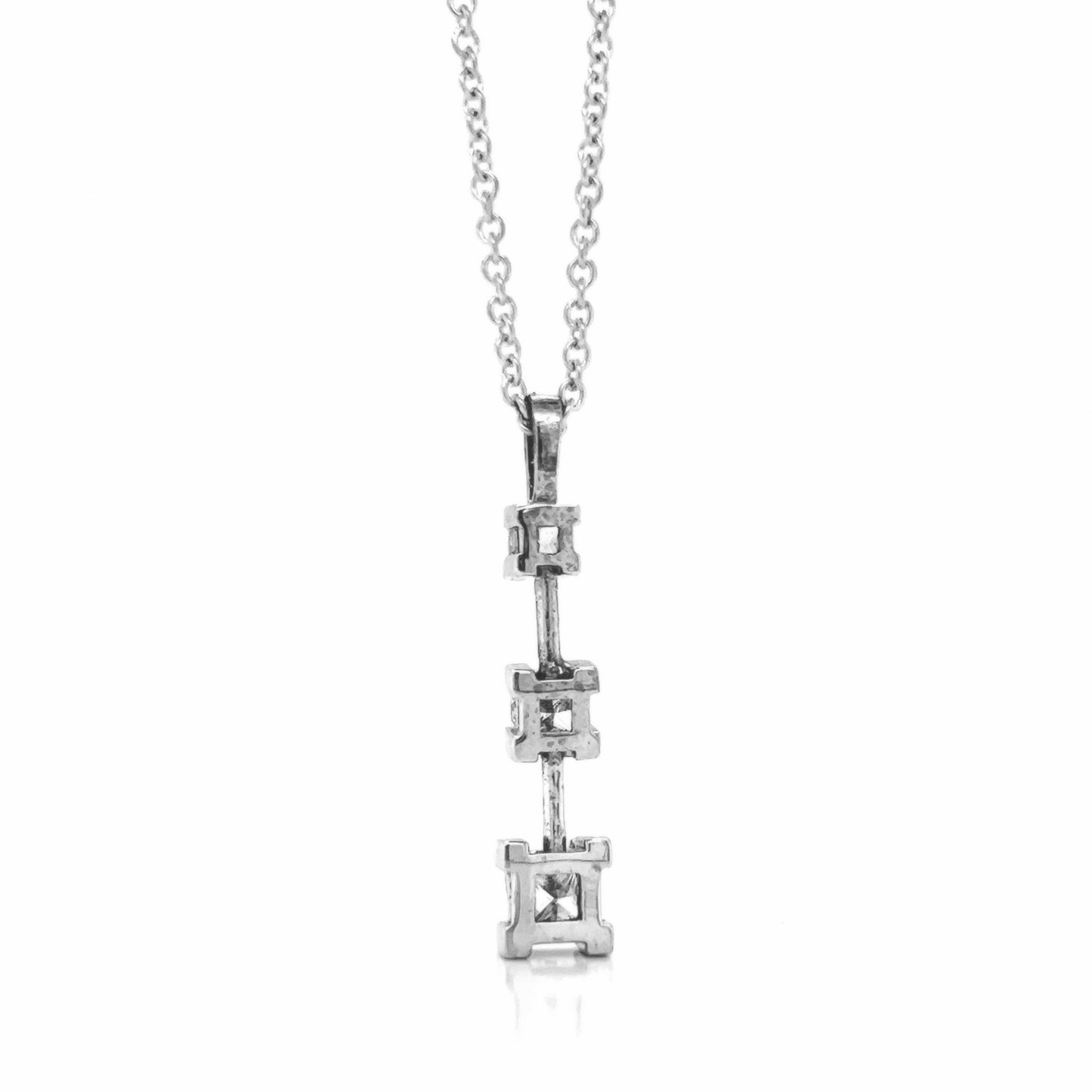 Natural Mined Princess Cut Diamond Three Stone Pendant Necklace White Gold