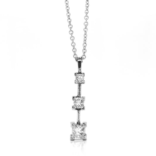 Natural Mined Princess Cut Diamond Three Stone Pendant Necklace White Gold