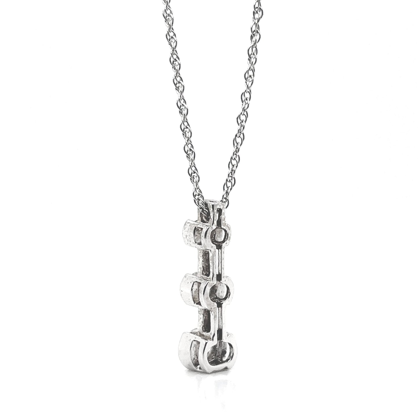 Natural Mined Round Diamond Three Stone Pendant Half Bezel Necklace White Gold
