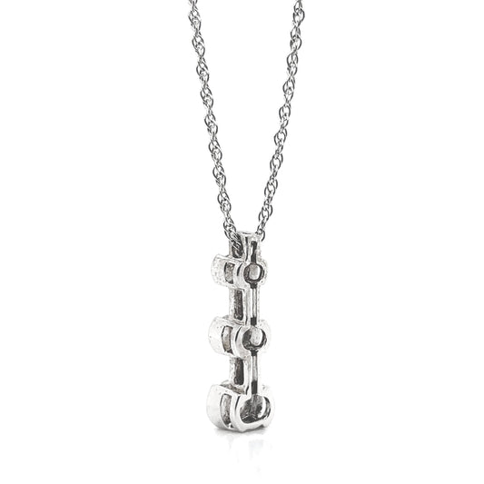 Natural Mined Round Diamond Three Stone Pendant Half Bezel Necklace White Gold
