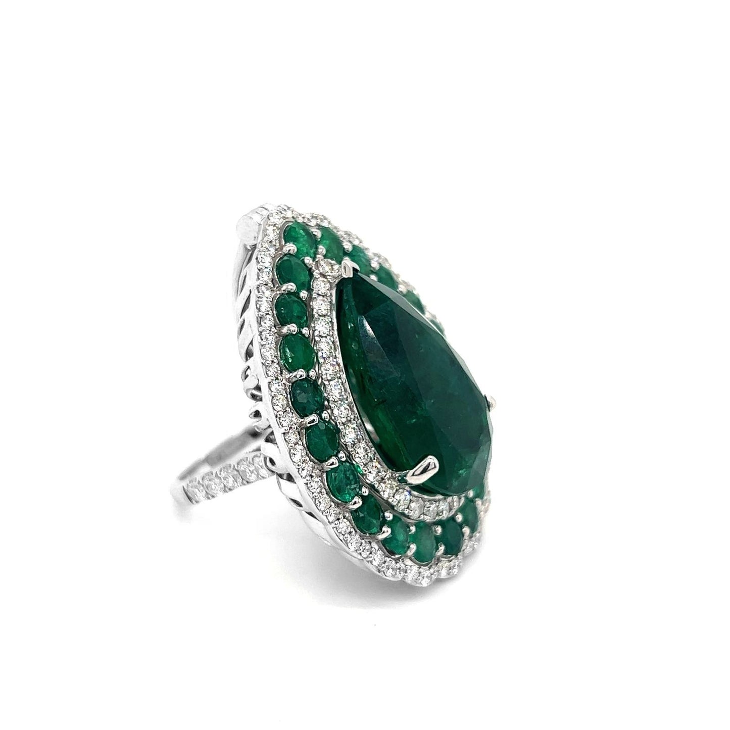 Natural Green Emerald with Diamond Halo Convertible to Pendant Ring, in White Gold