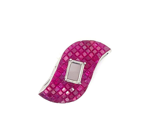 Natural Mined Ruby Sapphire Semi-Mount Pendant White Gold