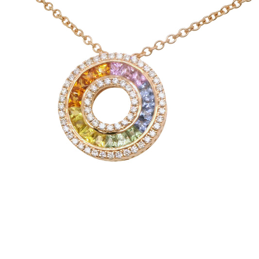 Natural Rainbow Sapphire and Diamond Round Cocktail Pendant, in Rose Gold