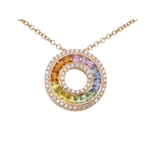 Natural Rainbow Sapphire and Diamond Round Cocktail Pendant, in Rose Gold