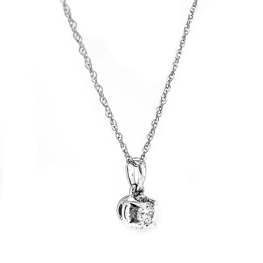 Natural Diamond Solitaire Pendant Necklace, in White Gold