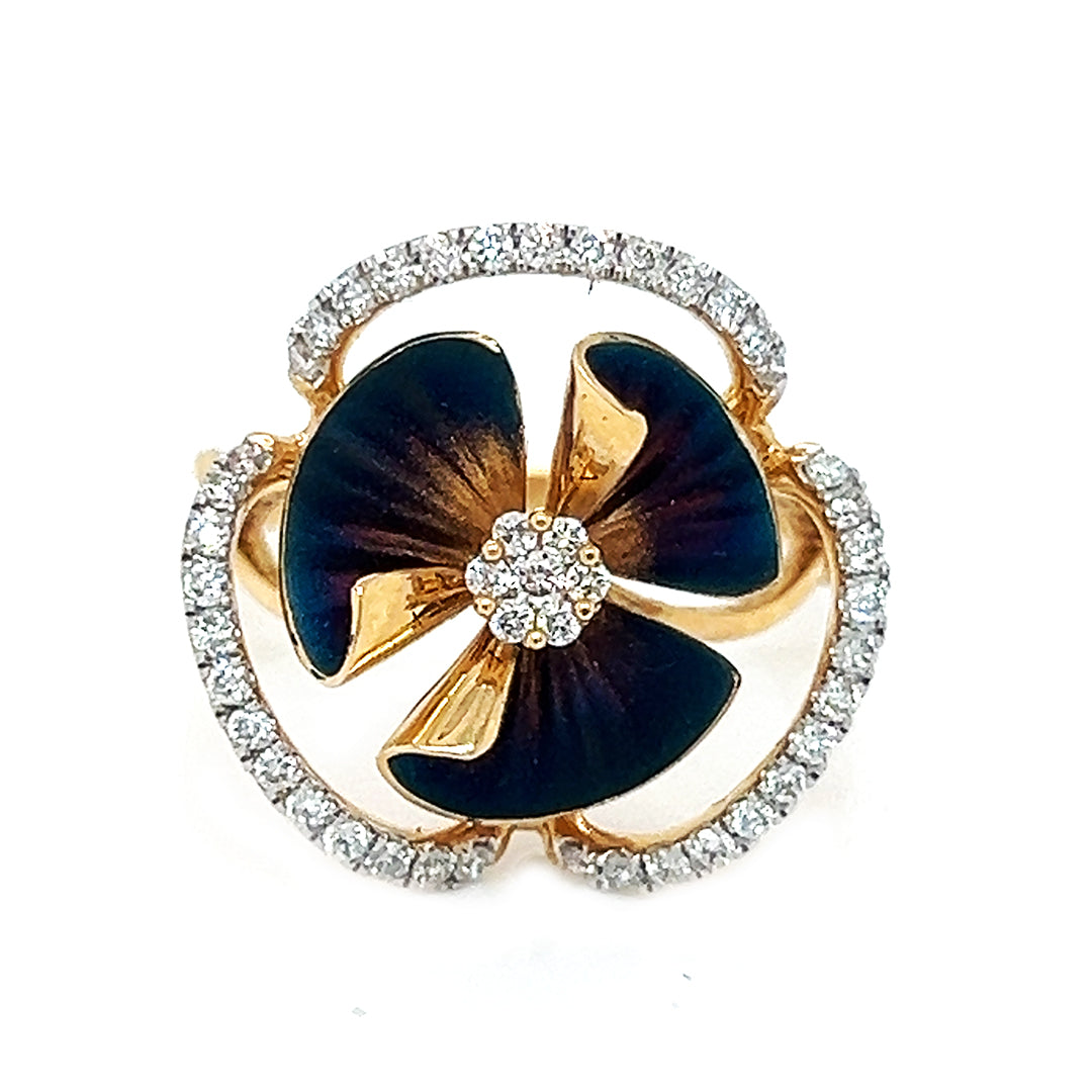 Natural Round Diamond Flower Petal Cocktail Ring, in Yellow Gold