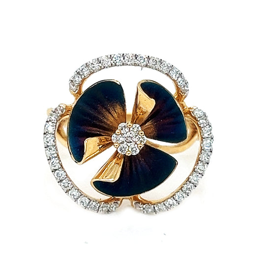 Natural Round Diamond Flower Petal Cocktail Ring, in Yellow Gold