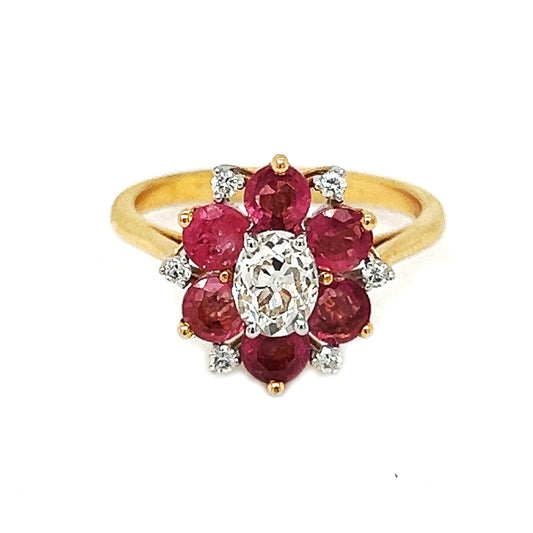 Natural  Diamond Floral Cocktail Bridal Ring, in Yellow Gold
