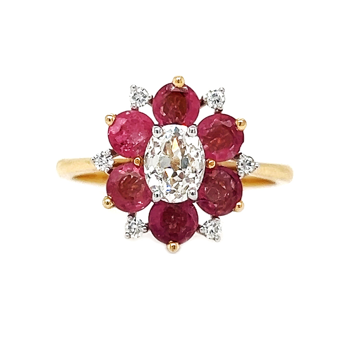 Natural  Diamond Floral Cocktail Bridal Ring, in Yellow Gold