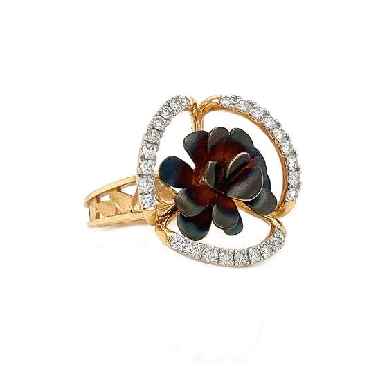 Natural Diamond Rose Flower Fancy Cocktail Ring, in Yellow Gold