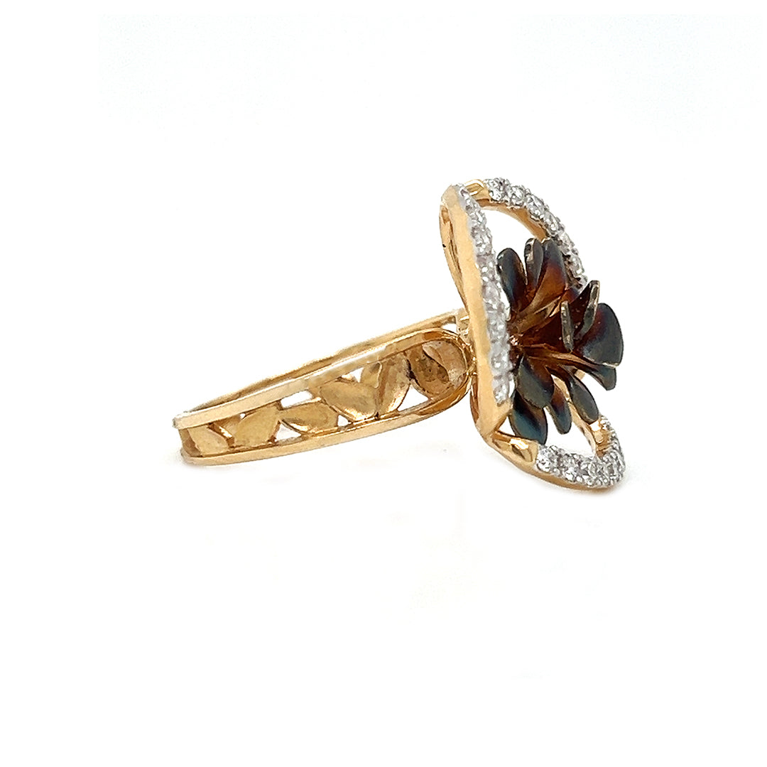 Natural Diamond Rose Flower Fancy Cocktail Ring, in Yellow Gold