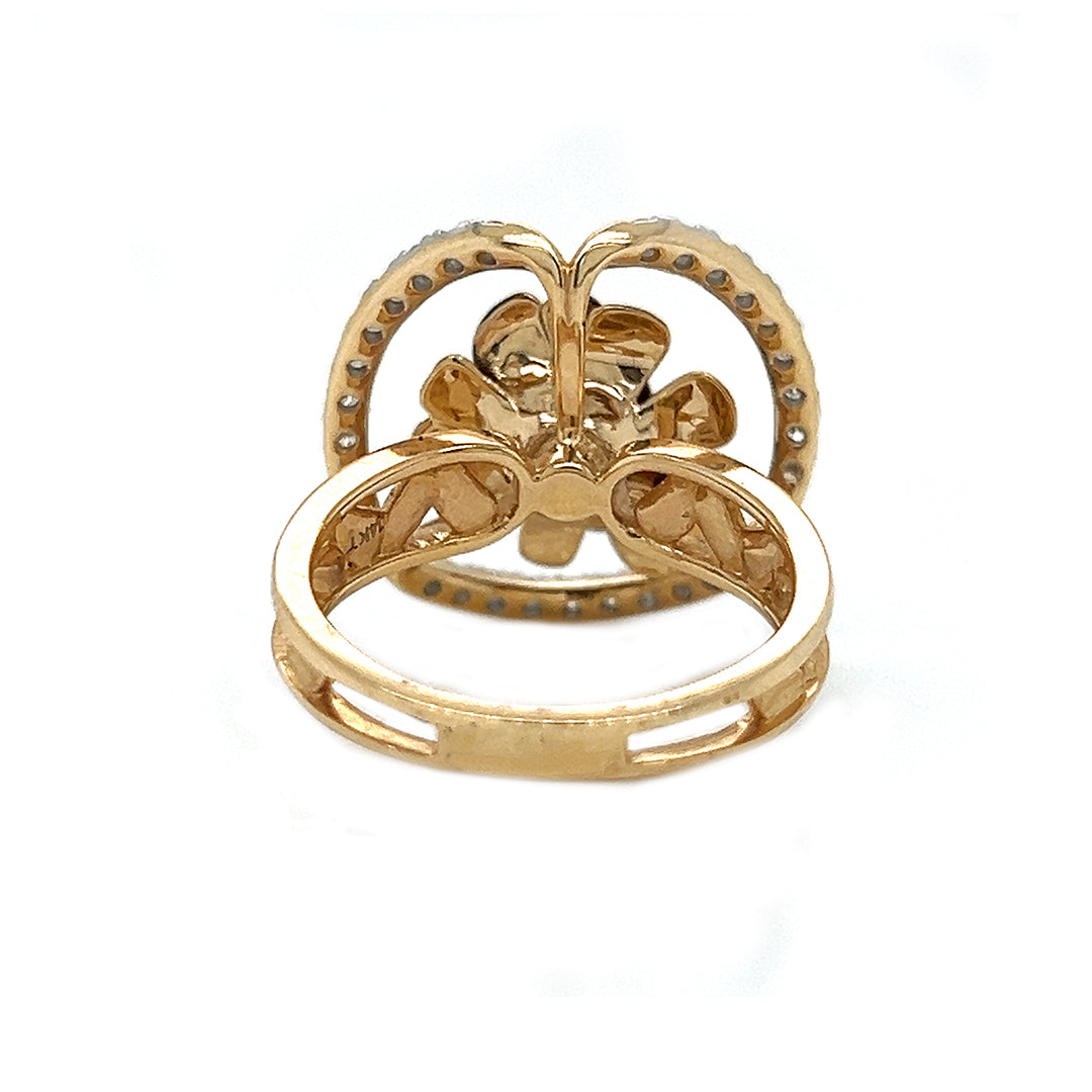 Natural Diamond Rose Flower Fancy Cocktail Ring, in Yellow Gold