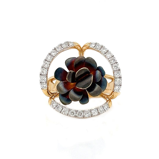 Natural Diamond Rose Flower Fancy Cocktail Ring, in Yellow Gold