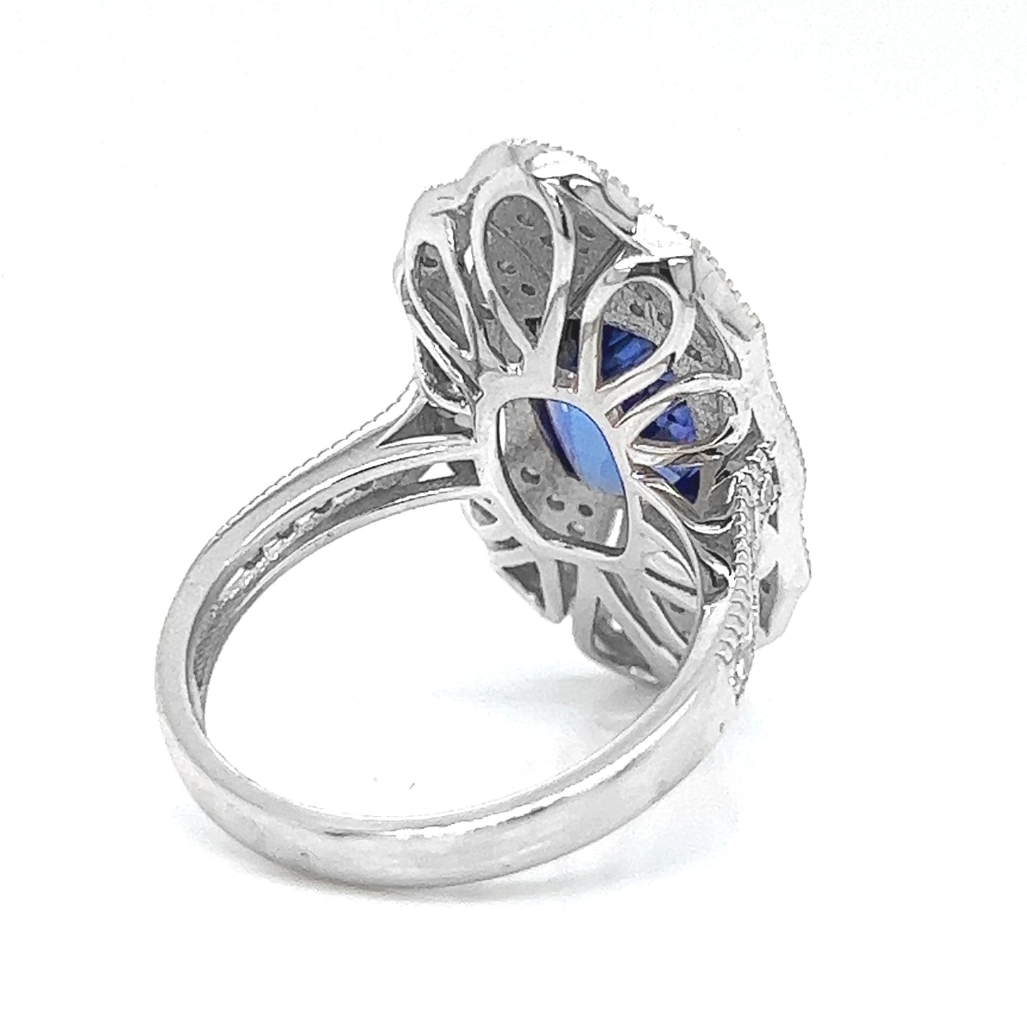 Natural Mined Tanzanite and Diamond Cocktail Art Deco Ring White Gold