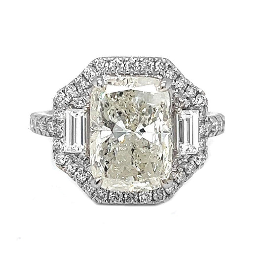 Natural Cushion Cut Diamond Halo 3 Stone Ring, in White Gold