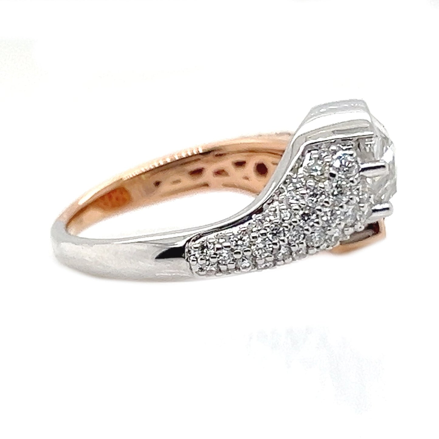 Natural Mined Ruby Pear-Shaped Burmese and Rose Cut Diamond Bypass Ring Two-Tone Gold