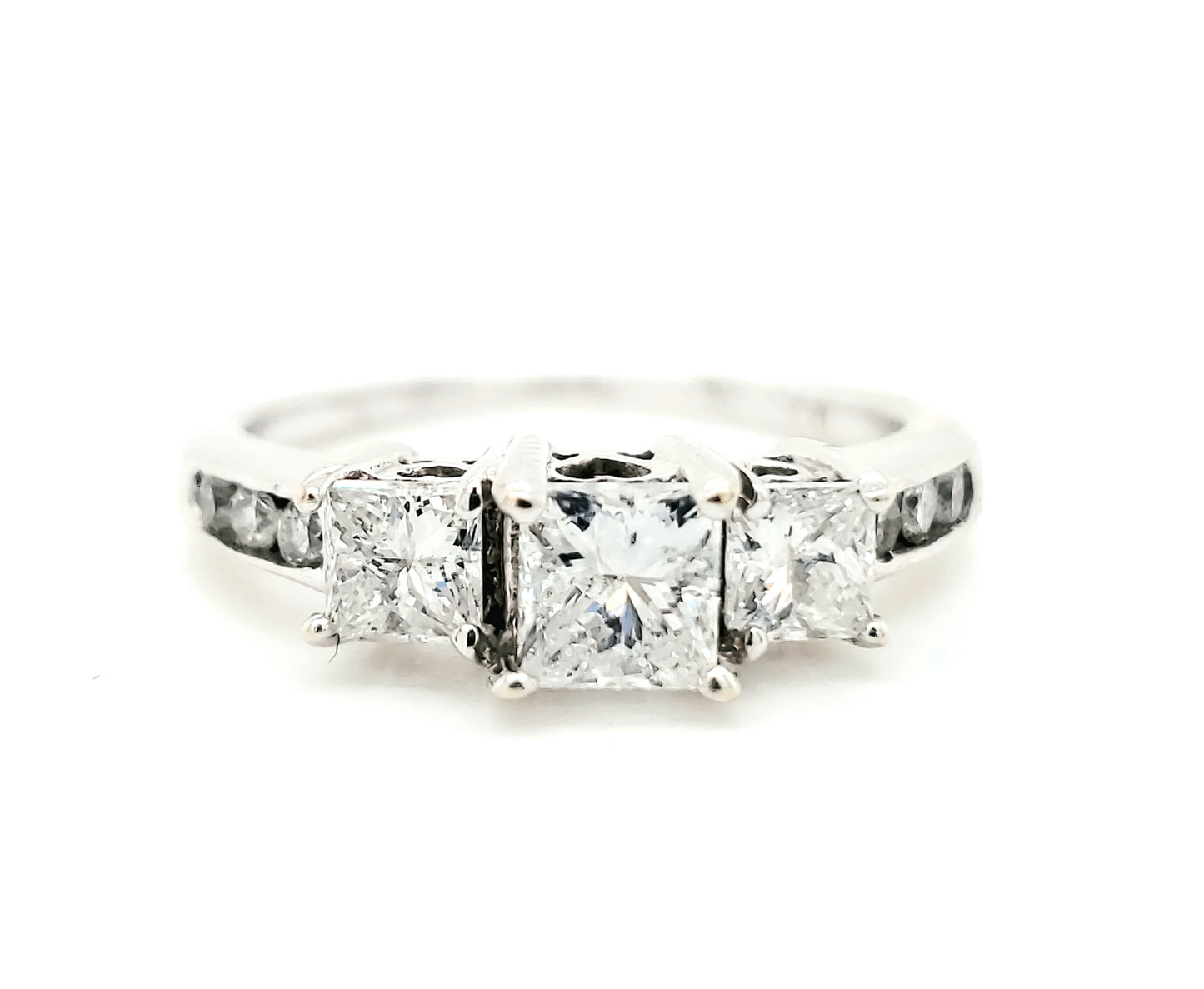 Natural Princess & Round Cut Diamond 3 Stone Ring, in White Gold