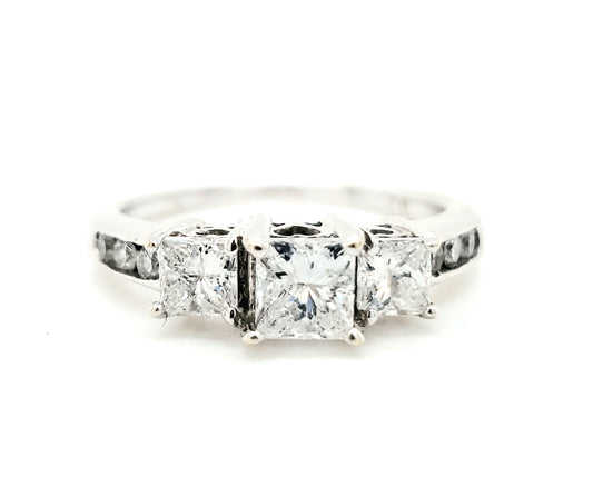 Natural Princess & Round Cut Diamond 3 Stone Ring, in White Gold