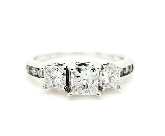 Natural Princess & Round Cut Diamond 3 Stone Ring, in White Gold