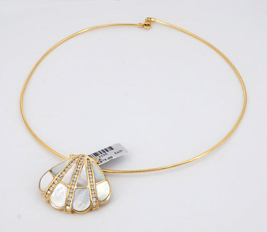Natural Mined Diamond Mother of Pearl Cocktail Necklace Pendant Yellow Gold