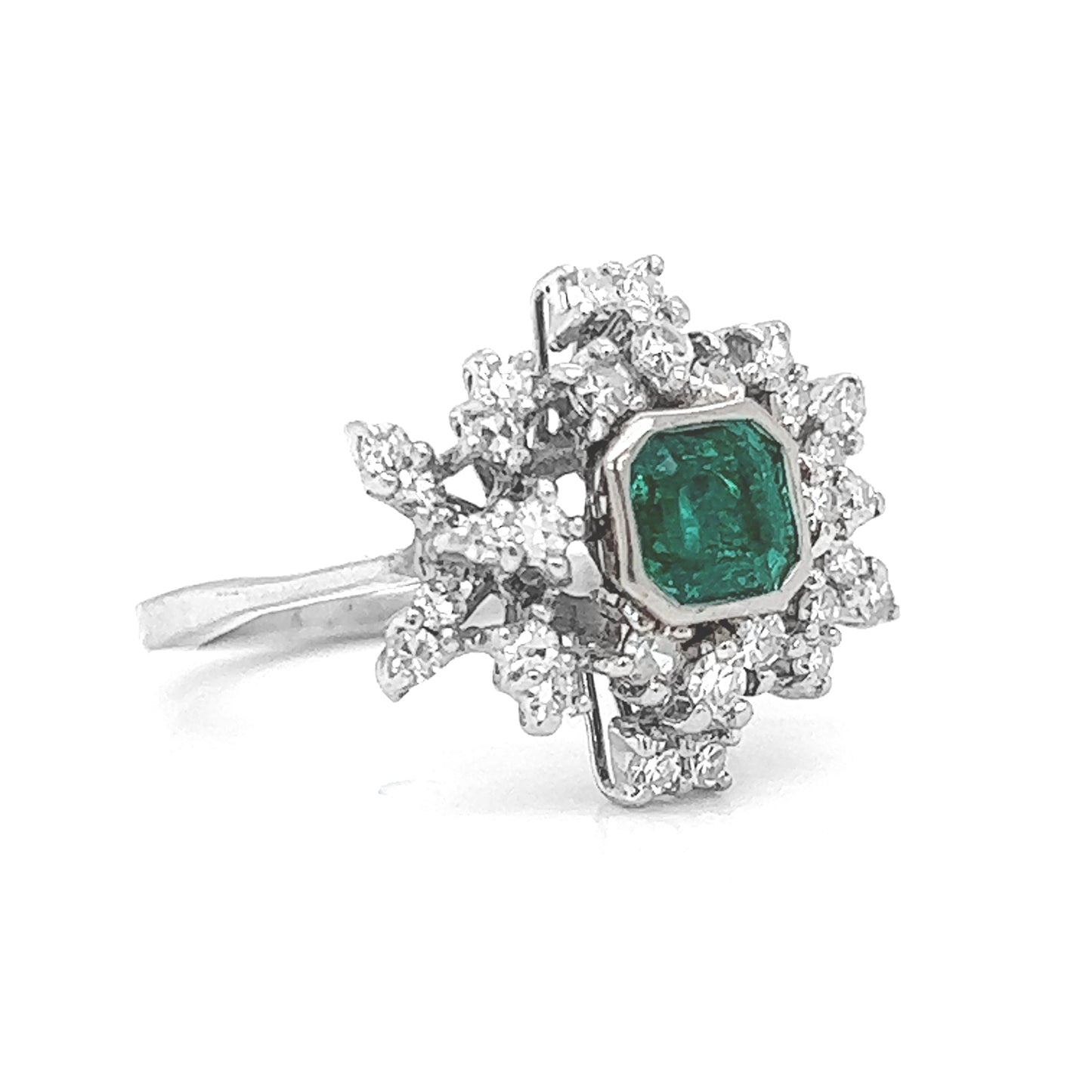 Natural Emerald Diamond Cocktail Ring, in White Gold