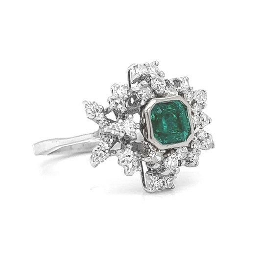 Natural Emerald Diamond Cocktail Ring, in White Gold