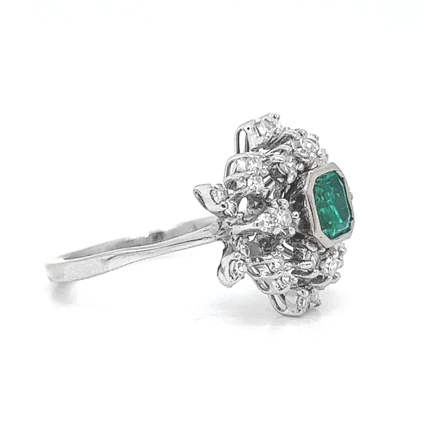 Natural Emerald Diamond Cocktail Ring, in White Gold