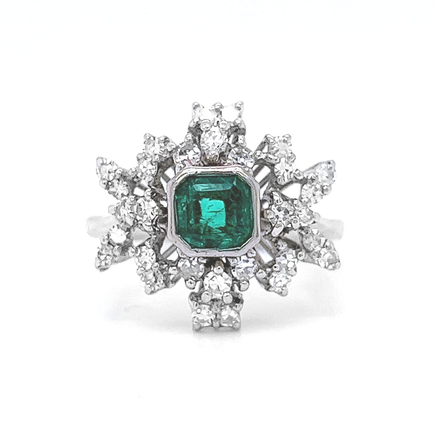 Natural Emerald Diamond Cocktail Ring, in White Gold