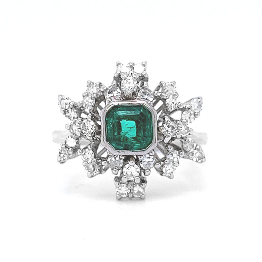 Natural Emerald Diamond Cocktail Ring, in White Gold