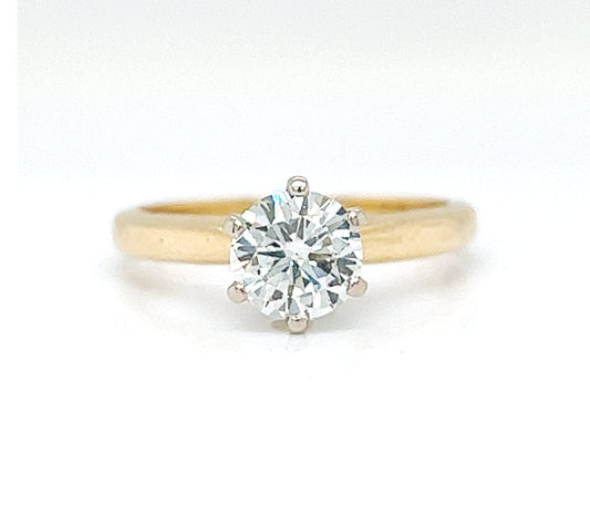 Natural Round Diamond Solitaire Bridal Ring, in Yellow Gold - Pre-owned