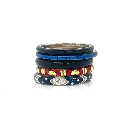 Set of 5 Hidalgo Enamel Gold Ring - Pre-owned