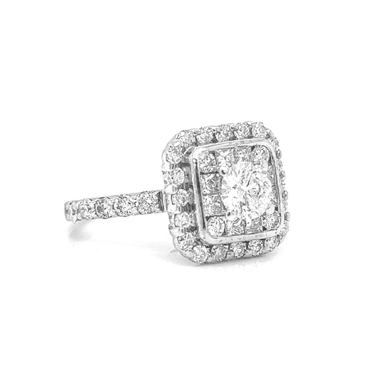 Natural Diamond Halo Bridal Cocktail Ring, in White Gold