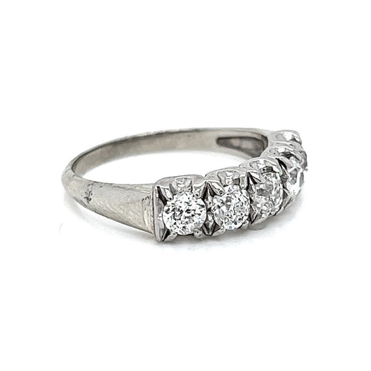 Natural Mined Old European Cut Diamond 5 Stone Ring White Gold
